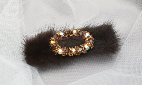 Mink Fur and Rhinestone French Barrette