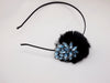 Blue Crystal Jeweled Headband with Rabbit Fur